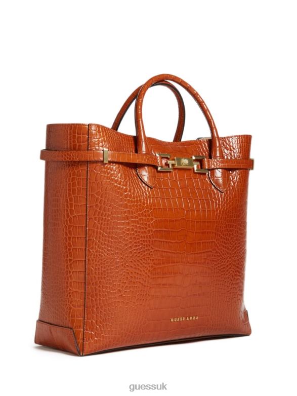 GUESS Women Cristina Croc Leather Tote Cognac Bags V28V63084