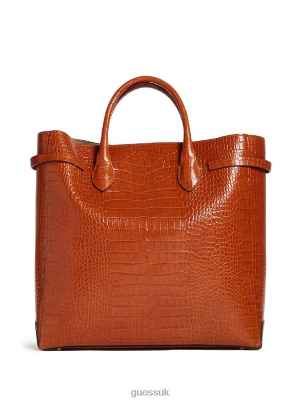 GUESS Women Cristina Croc Leather Tote Cognac Bags V28V63084