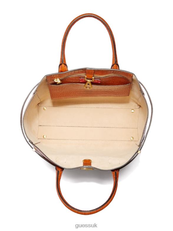 GUESS Women Cristina Croc Leather Tote Cognac Bags V28V63084