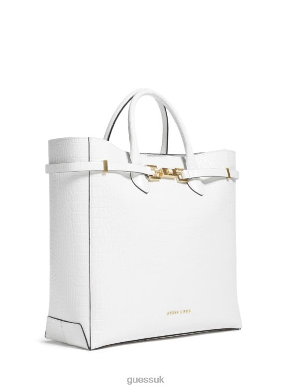 GUESS Women Cristina Croc Leather Tote Ivory Bags V28V63082