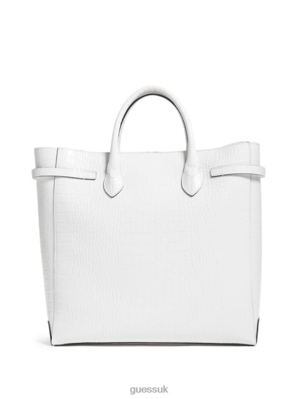 GUESS Women Cristina Croc Leather Tote Ivory Bags V28V63082