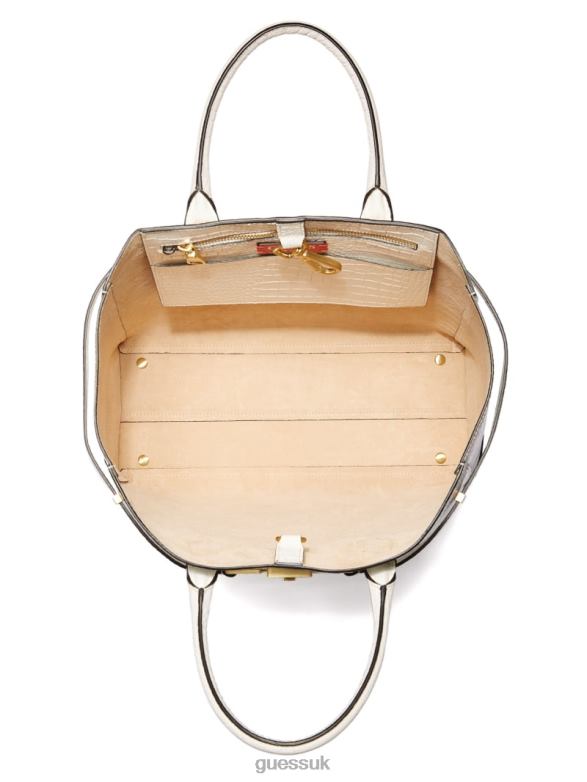 GUESS Women Cristina Croc Leather Tote Ivory Bags V28V63082