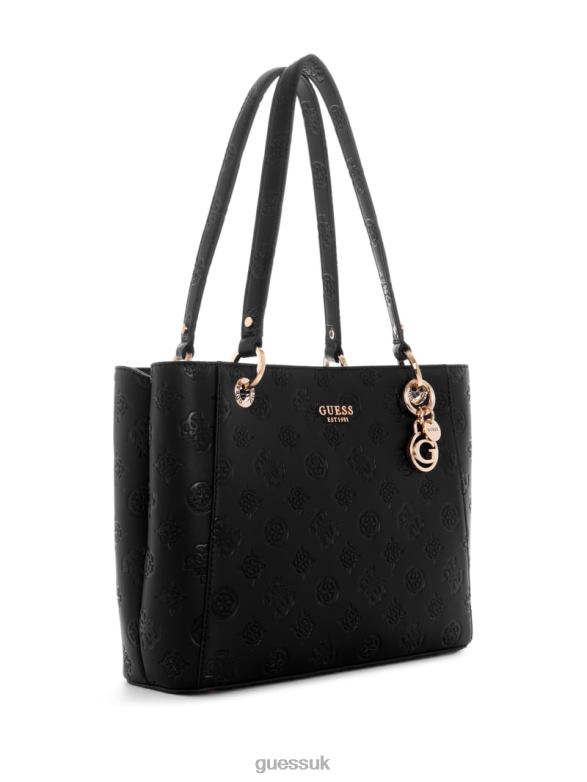 GUESS Women Galleria Small Noel Tote Black Floral Print Bags V28V63221