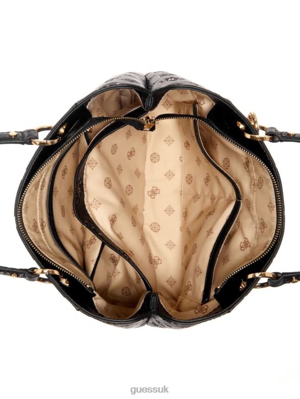 GUESS Women Galleria Small Noel Tote Black Floral Print Bags V28V63221