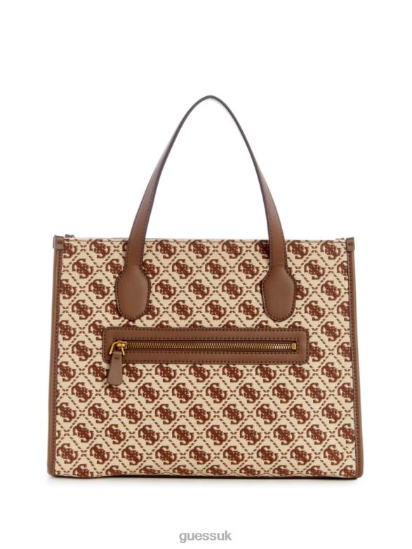 GUESS Women Izzy Jacquard Logo Tote Brown Multi Bags V28V62782