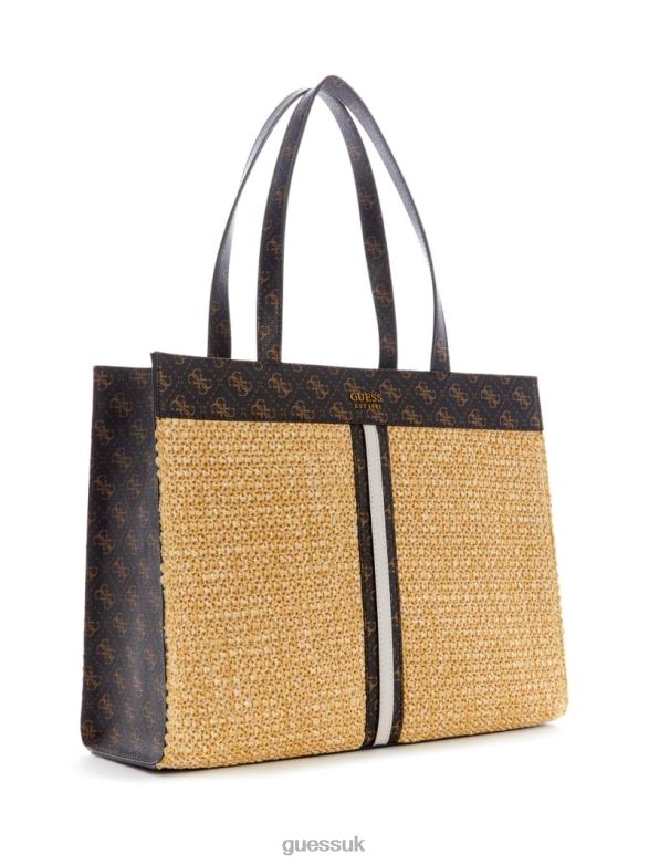 GUESS Women Kasinta Raffia Tote Bleu/Bella Sera Wash Bags V28V63118
