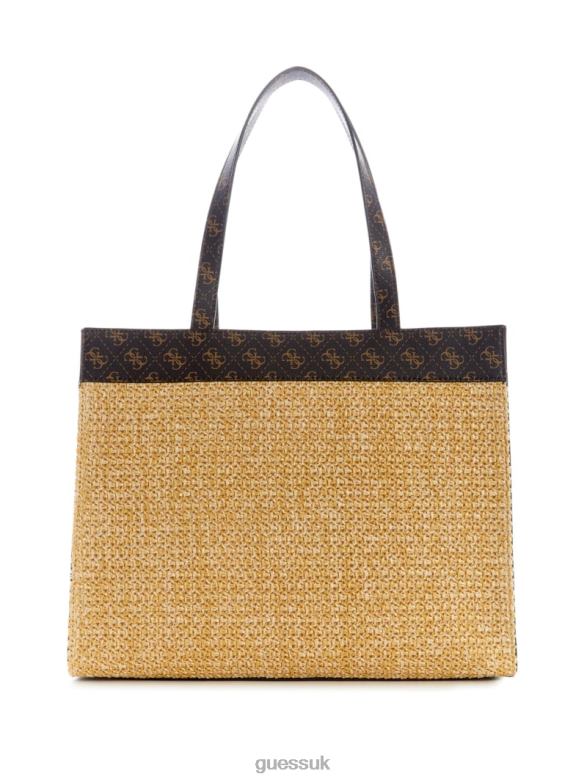 GUESS Women Kasinta Raffia Tote Bleu/Bella Sera Wash Bags V28V63118