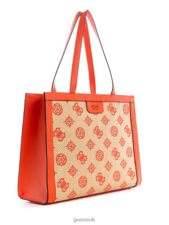GUESS Women Katey Large Tote Natural/Flame Bags V28V63122