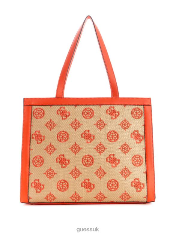 GUESS Women Katey Large Tote Natural/Flame Bags V28V63122