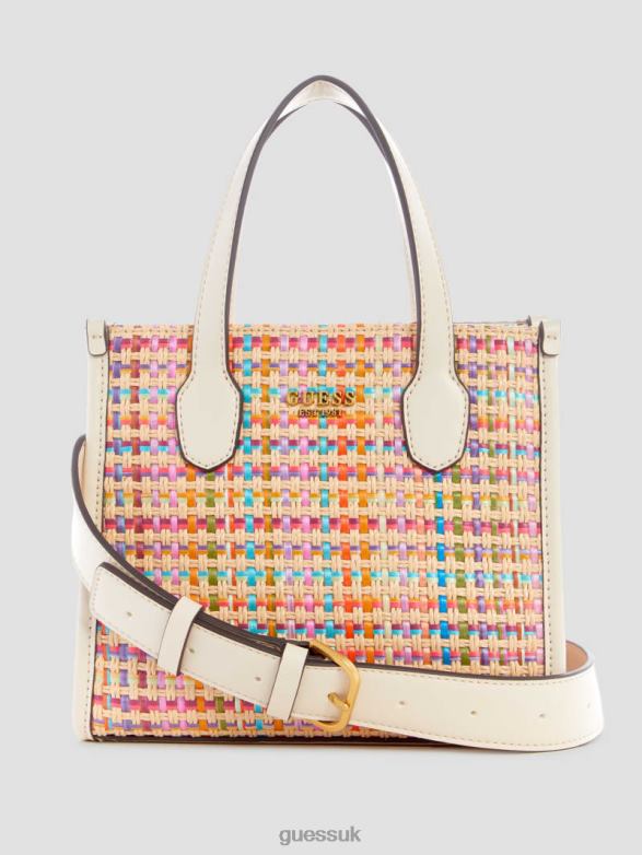 GUESS Women Silvana Colorful Straw Mini Tote White Multi Bags V28V62939