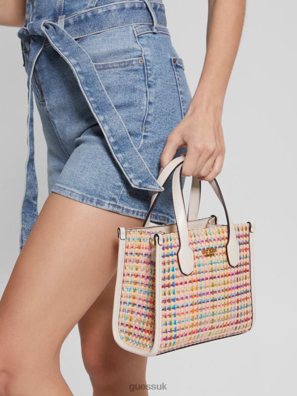 GUESS Women Silvana Colorful Straw Mini Tote White Multi Bags V28V62939