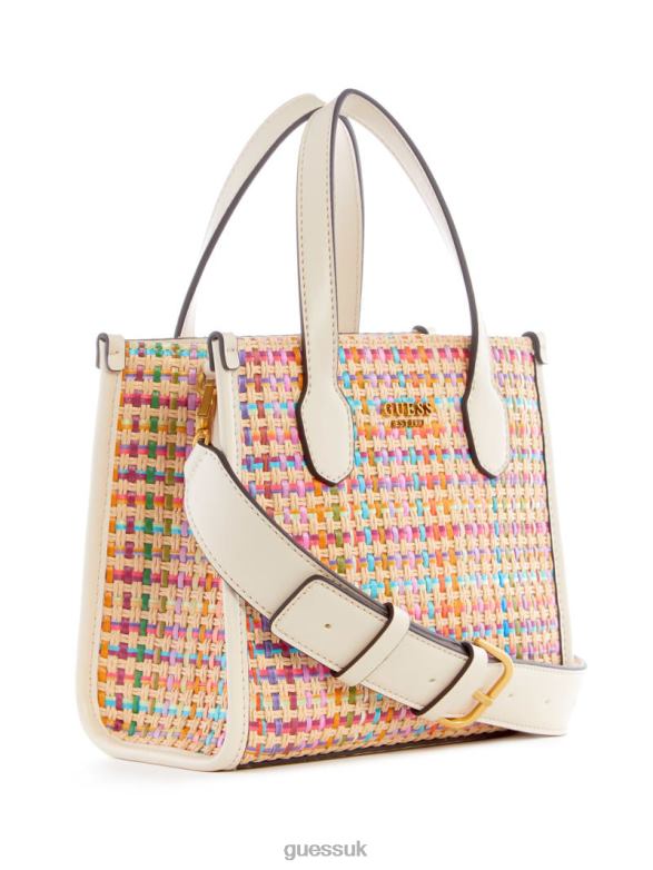 GUESS Women Silvana Colorful Straw Mini Tote White Multi Bags V28V62939