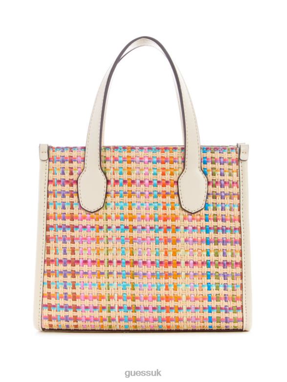 GUESS Women Silvana Colorful Straw Mini Tote White Multi Bags V28V62939