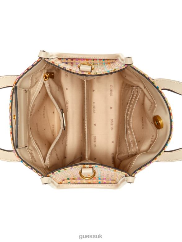 GUESS Women Silvana Colorful Straw Mini Tote White Multi Bags V28V62939