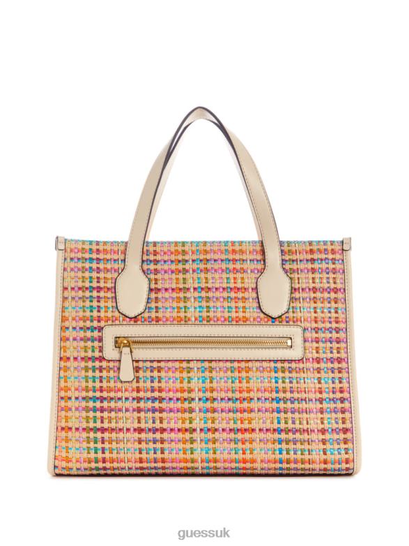 GUESS Women Silvana Colorful Straw Tote White Multi Bags V28V62950