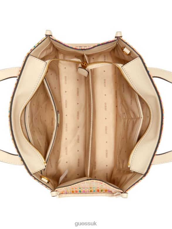 GUESS Women Silvana Colorful Straw Tote White Multi Bags V28V62950