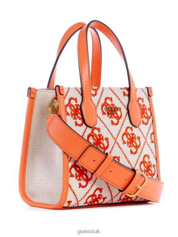 GUESS Women Silvana Embroidered Canvas Mini Tote Orange Logo Bags V28V63081