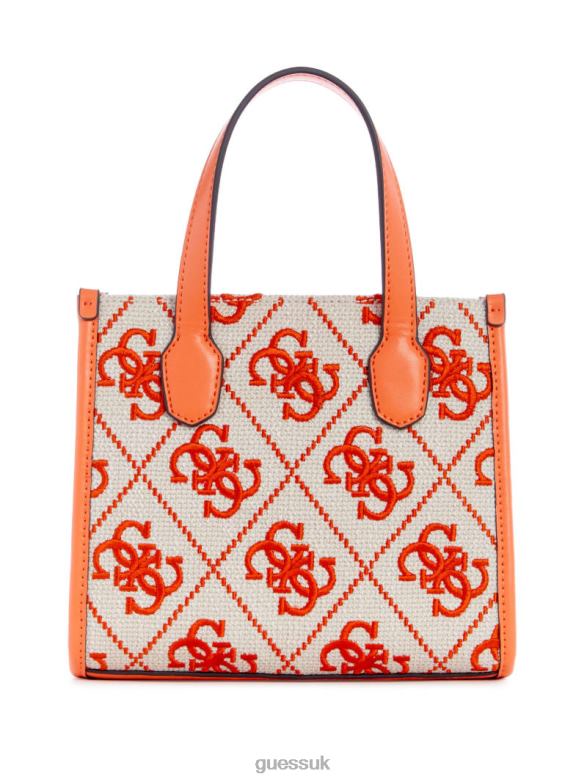 GUESS Women Silvana Embroidered Canvas Mini Tote Orange Logo Bags V28V63081