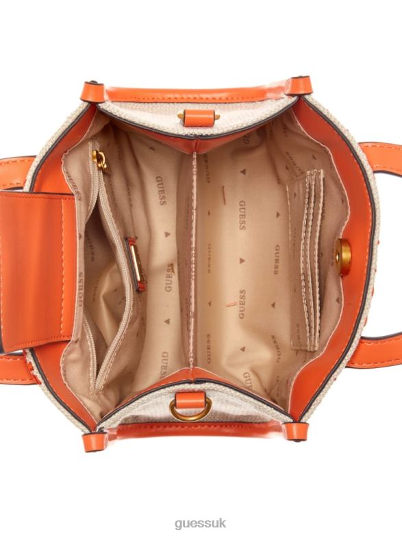 GUESS Women Silvana Embroidered Canvas Mini Tote Orange Logo Bags V28V63081