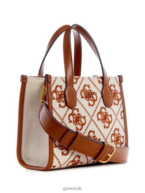 GUESS Women Silvana Embroidered Canvas Mini Tote Sandstone Wash Bags V28V63079