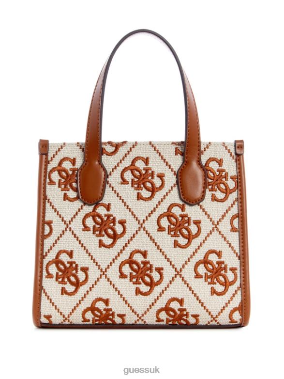 GUESS Women Silvana Embroidered Canvas Mini Tote Sandstone Wash Bags V28V63079