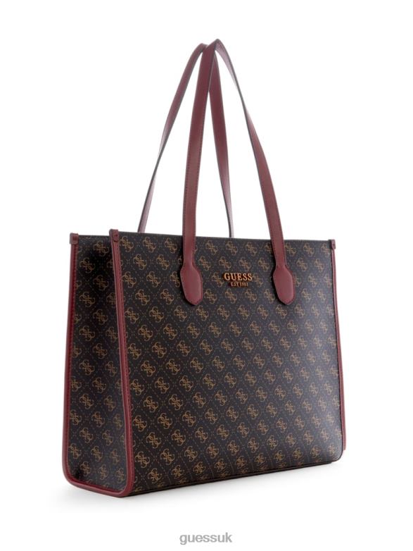 GUESS Women Silvana Logo Tote Brown Logo/Merlot Bags V28V63241