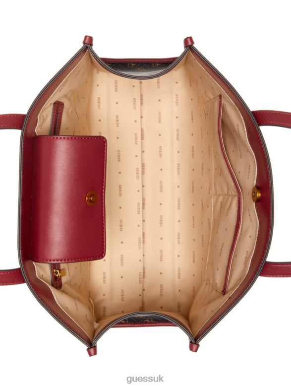 GUESS Women Silvana Logo Tote Brown Logo/Merlot Bags V28V63241