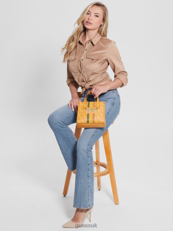 GUESS Women Silvana Mini Totes Yellow Logo Bags V28V62884