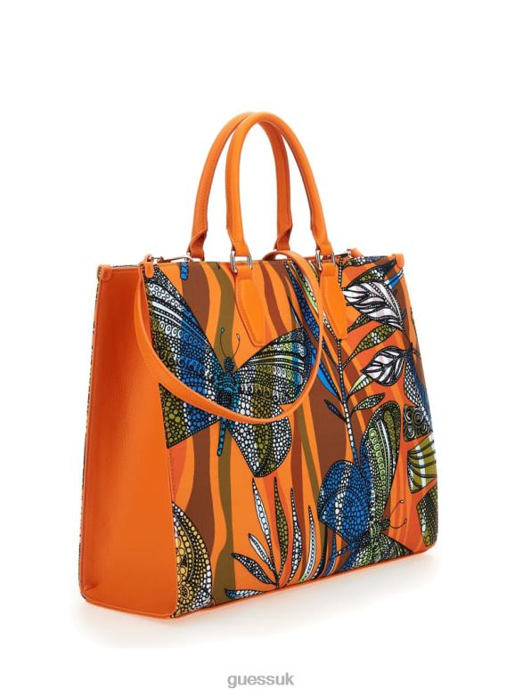 GUESS Women Summy Printed Large Tote Orange Bags V28V63092