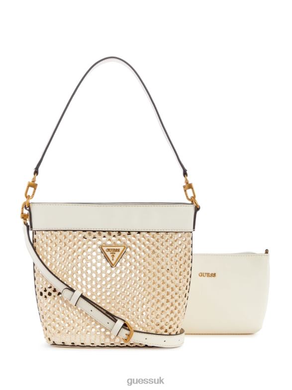 GUESS Women Vikky Straw Bucket Bag Ivory Bags V28V62886
