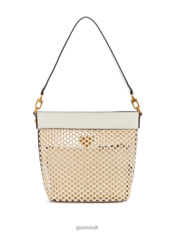 GUESS Women Vikky Straw Bucket Bag Ivory Bags V28V62886