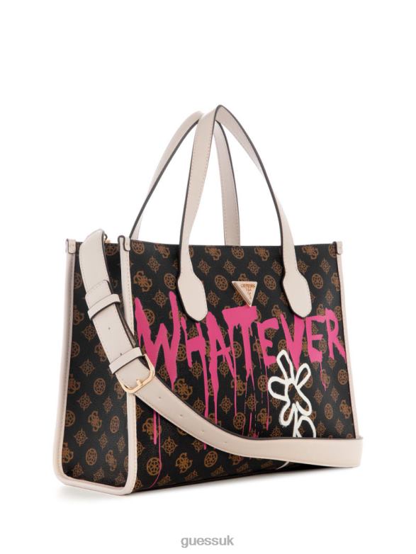 GUESS Women Whatever Graffiti Art Tote 820 Melon Bags V28V62878