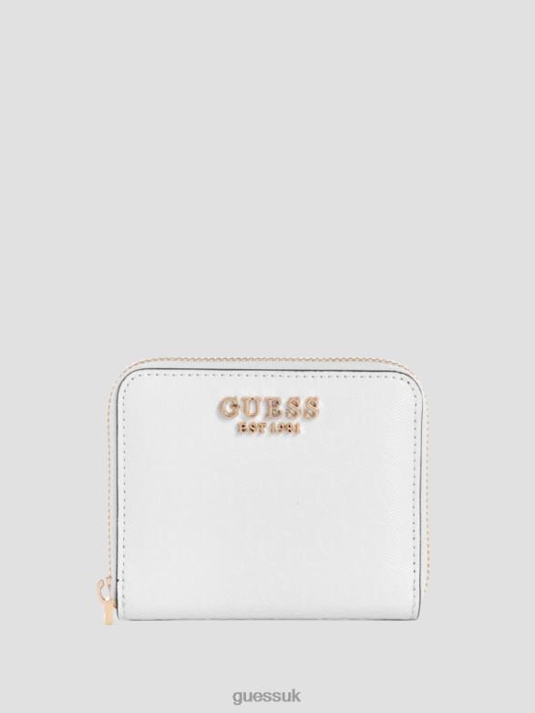 GUESS Women Alexie Logo Small Zip-Around Wallet White Multi Bags V28V63164