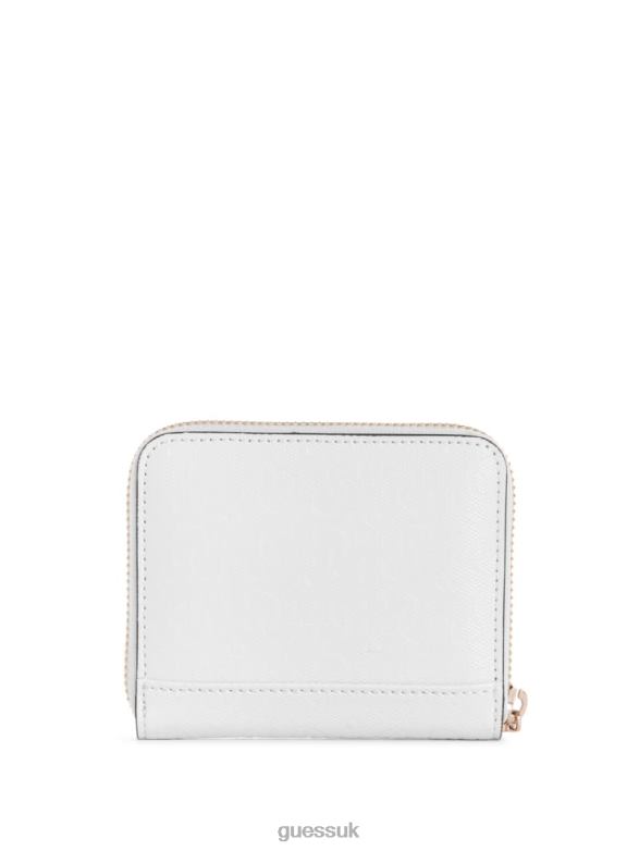 GUESS Women Alexie Logo Small Zip-Around Wallet White Multi Bags V28V63164