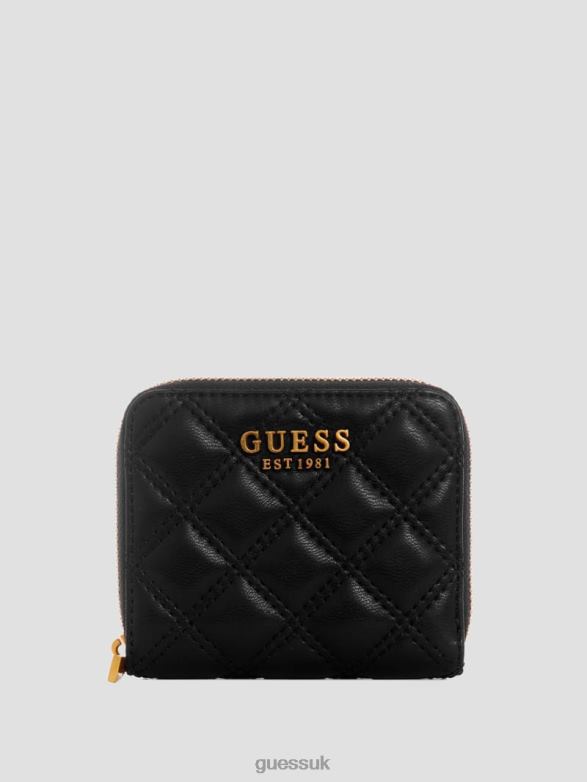 GUESS Women Giully Small Zip-Around Wallet Black Floral Print Bags V28V63138