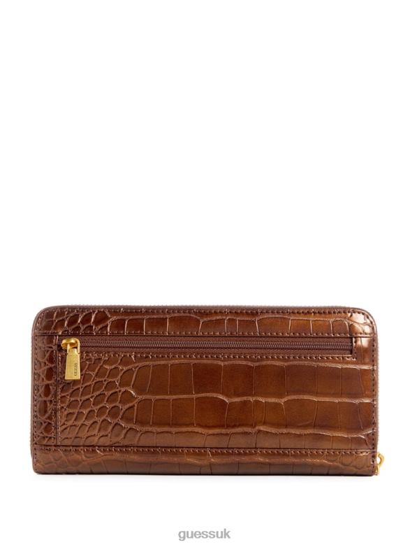 GUESS Women James Croc Large Zip-Around Wallet Bronze Bags V28V63125