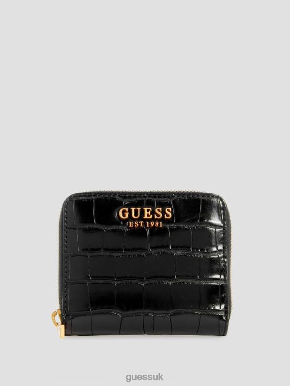 GUESS Women James Croc Small Zip-Around Wallet Black Floral Print Bags V28V63128