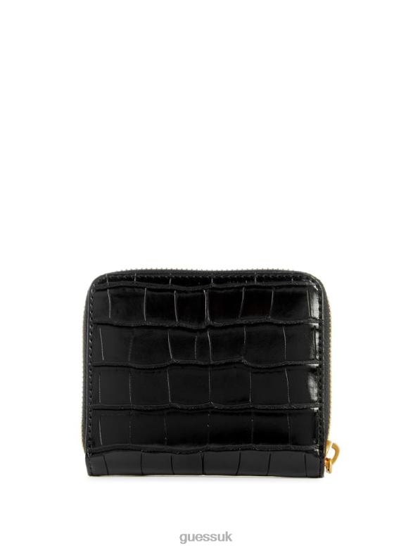 GUESS Women James Croc Small Zip-Around Wallet Black Floral Print Bags V28V63128