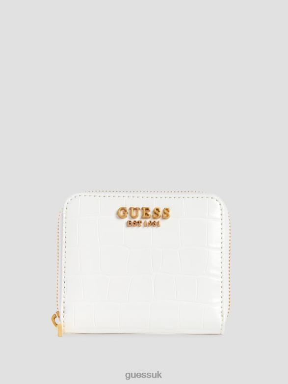 GUESS Women James Croc Small Zip-Around Wallet White Multi Bags V28V63127