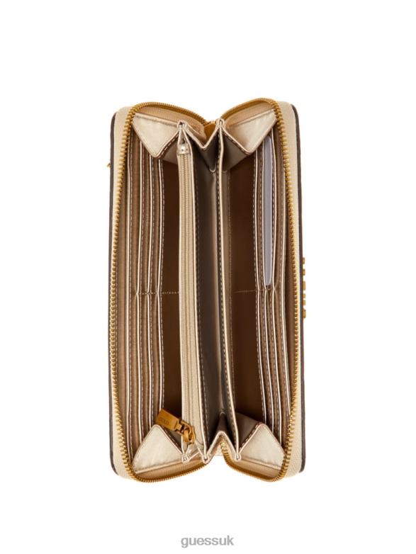 GUESS Women Rea Large Zip-Around Wallet Brown Multi Bags V28V63148