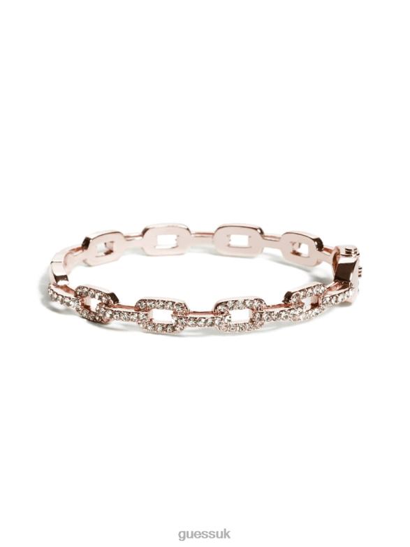 GUESS Women Rhinestone Chain-Link Bangle Bracelet Rose Gold Accessory V28V63937