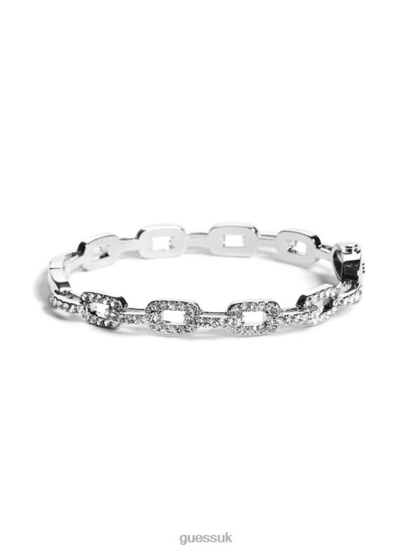 GUESS Women Rhinestone Chain-Link Bangle Bracelet Silver Accessory V28V63884