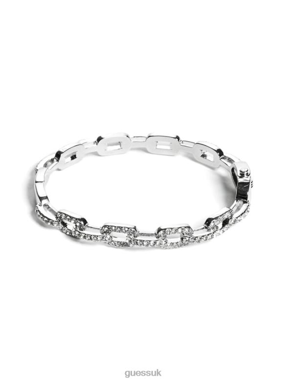 GUESS Women Rhinestone Chain-Link Bangle Bracelet Silver Accessory V28V63884