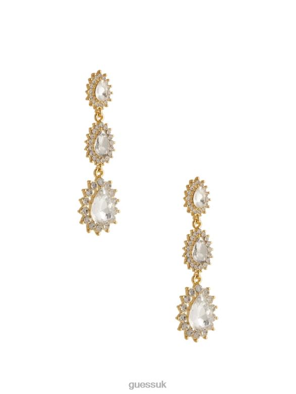 GUESS Women 14K Gold Plated Halo Teardrop Drop Earring Silver/Gold Accessory V28V63861