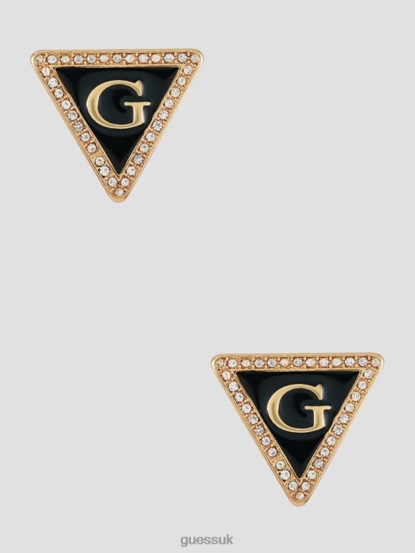 GUESS Women G Triangle Earrings Gold-Tone and Black Accessory V28V63830