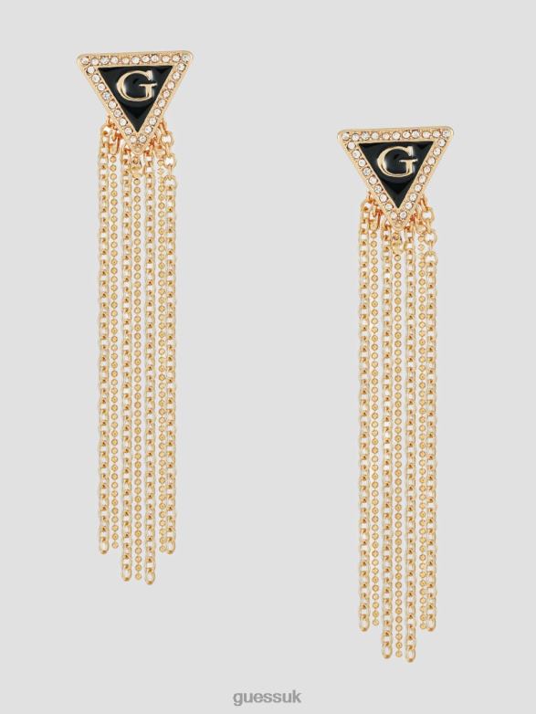 GUESS Women G Triangle Fringe Earrings Gold-Tone and Black Accessory V28V63828