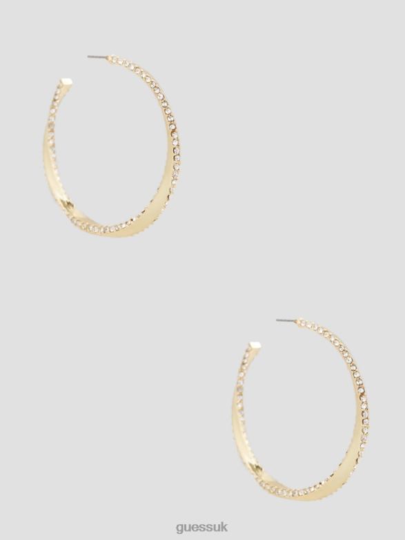 GUESS Women Gold-Plated Rhinestone Twisted Hoop Earrings Gold Accessory V28V63841