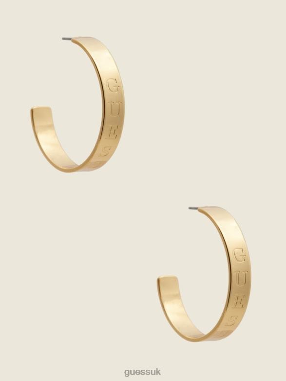 GUESS Women Logo Engraved Hoop Earrings Gold Accessory V28V63869