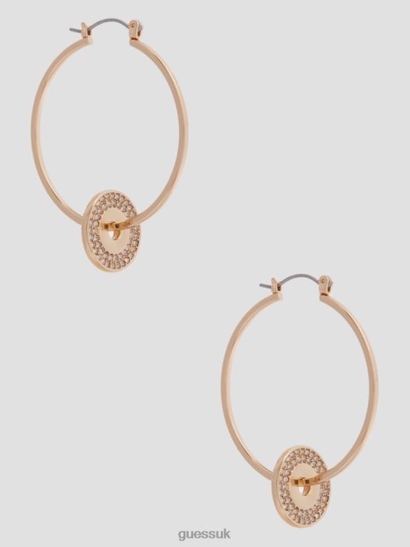 GUESS Women Pave Disk Hoop Earrings Gold Accessory V28V63892