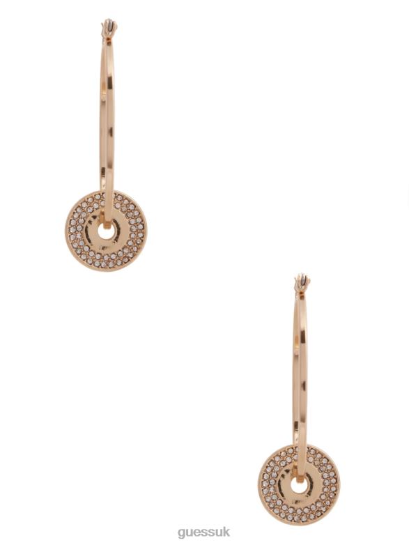 GUESS Women Pave Disk Hoop Earrings Gold Accessory V28V63892